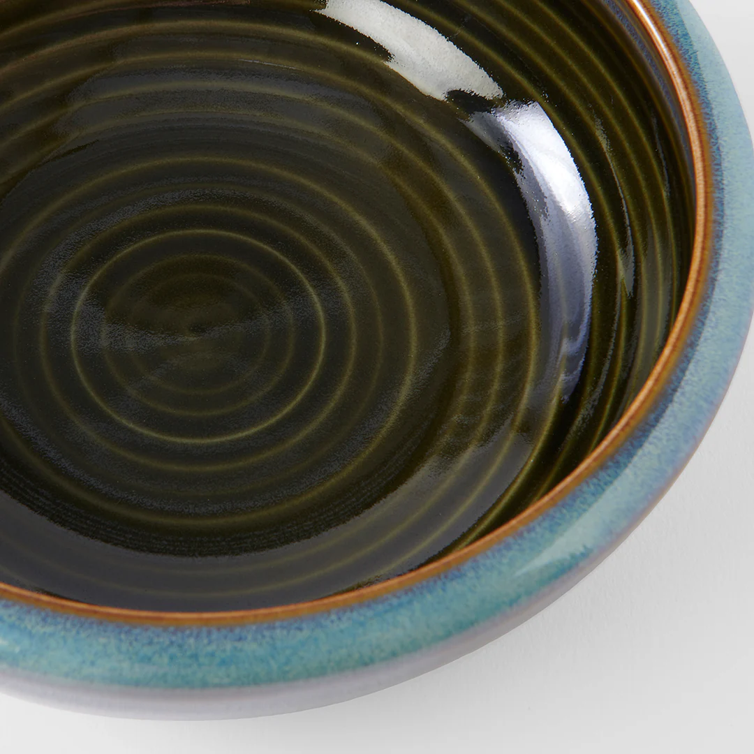 Blue with dark green inner thick edge bowl 17cm - Image 3