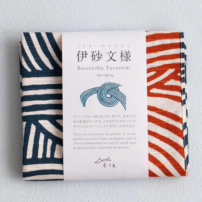 Furoshiki Isa monyo Reversible - Camellia Orange Blue 48cm - Image 3