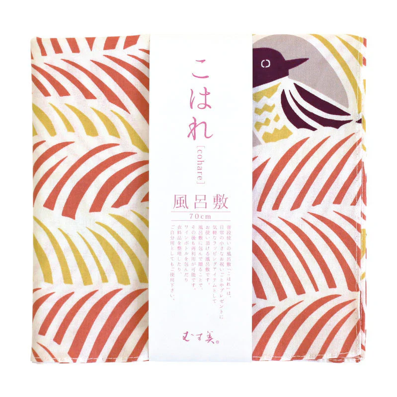 Furoshiki Organic Cotton - Kata Kata Musubi Cats & Birds Pink 70cm - Image 2