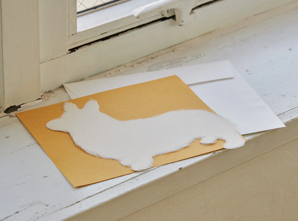Handmade Japanese Mino Washi Corgi Message Card - Image 2