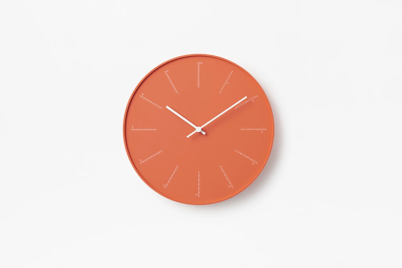 Lemnos Divide Japanese Designer Wall Clock - Orange - Image 2