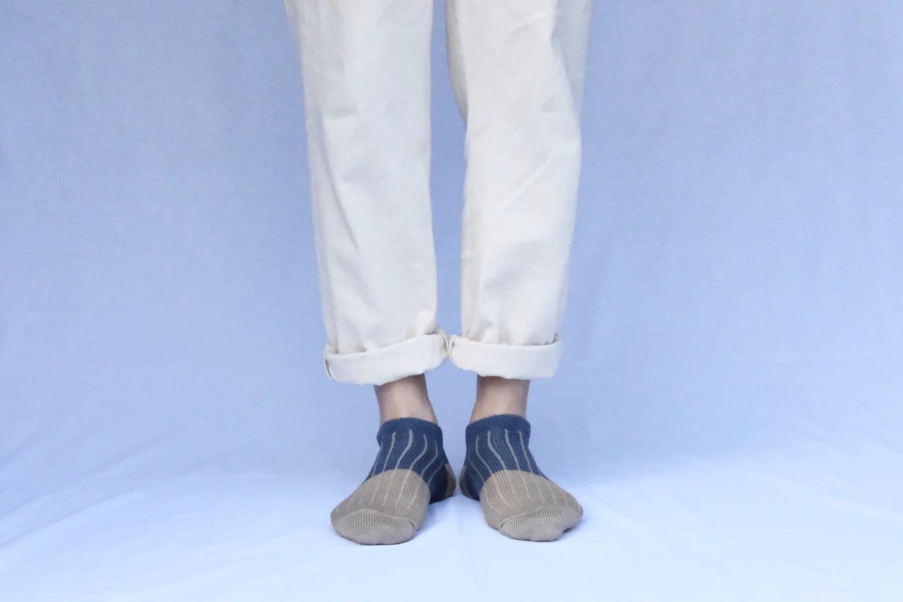 Linen Cotton Anklet Socks - Blue - Image 5