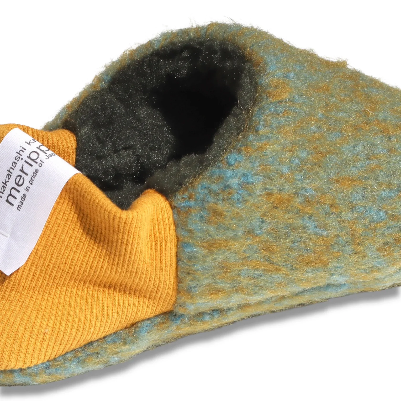 Merippa Melange Shaggy x Quilted Boa Green Japanese Slippers - Image 3