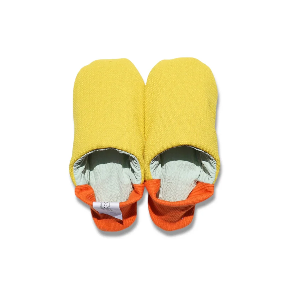 Merippa Mixed Tweed Yellow x Soccer Fabric Mint Japanese Slippers - Image 2