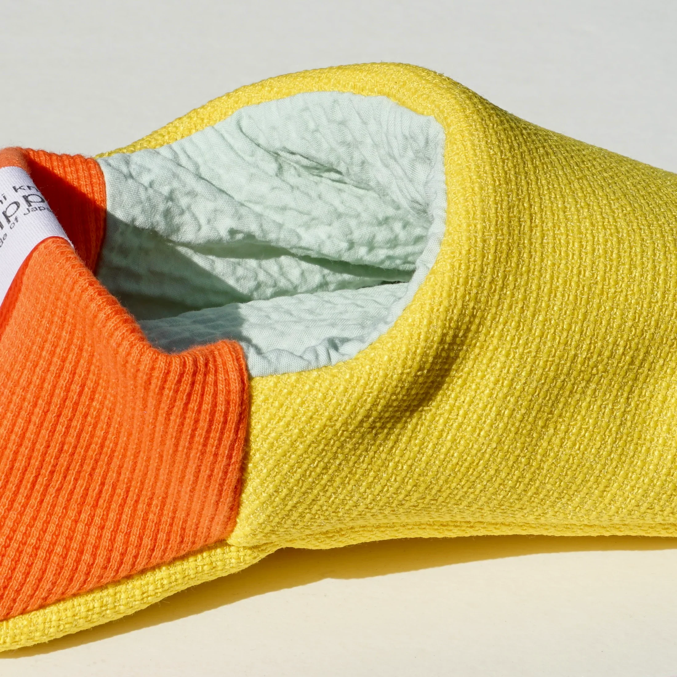 Merippa Mixed Tweed Yellow x Soccer Fabric Mint Japanese Slippers - Image 3