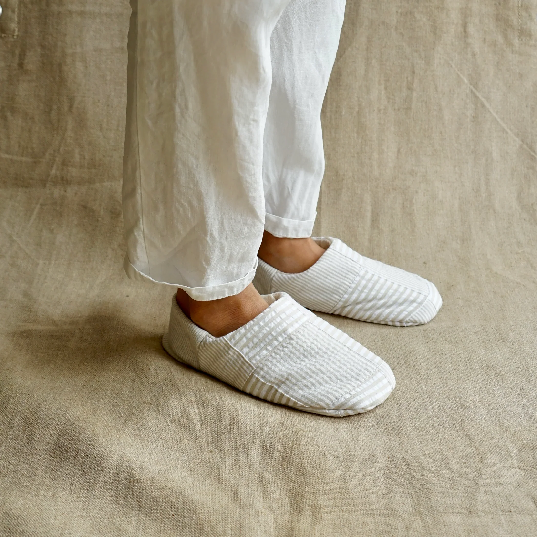 Merippa Soccer Patchwork Beige x Knapsack Natural Japanese Slippers - Image 4