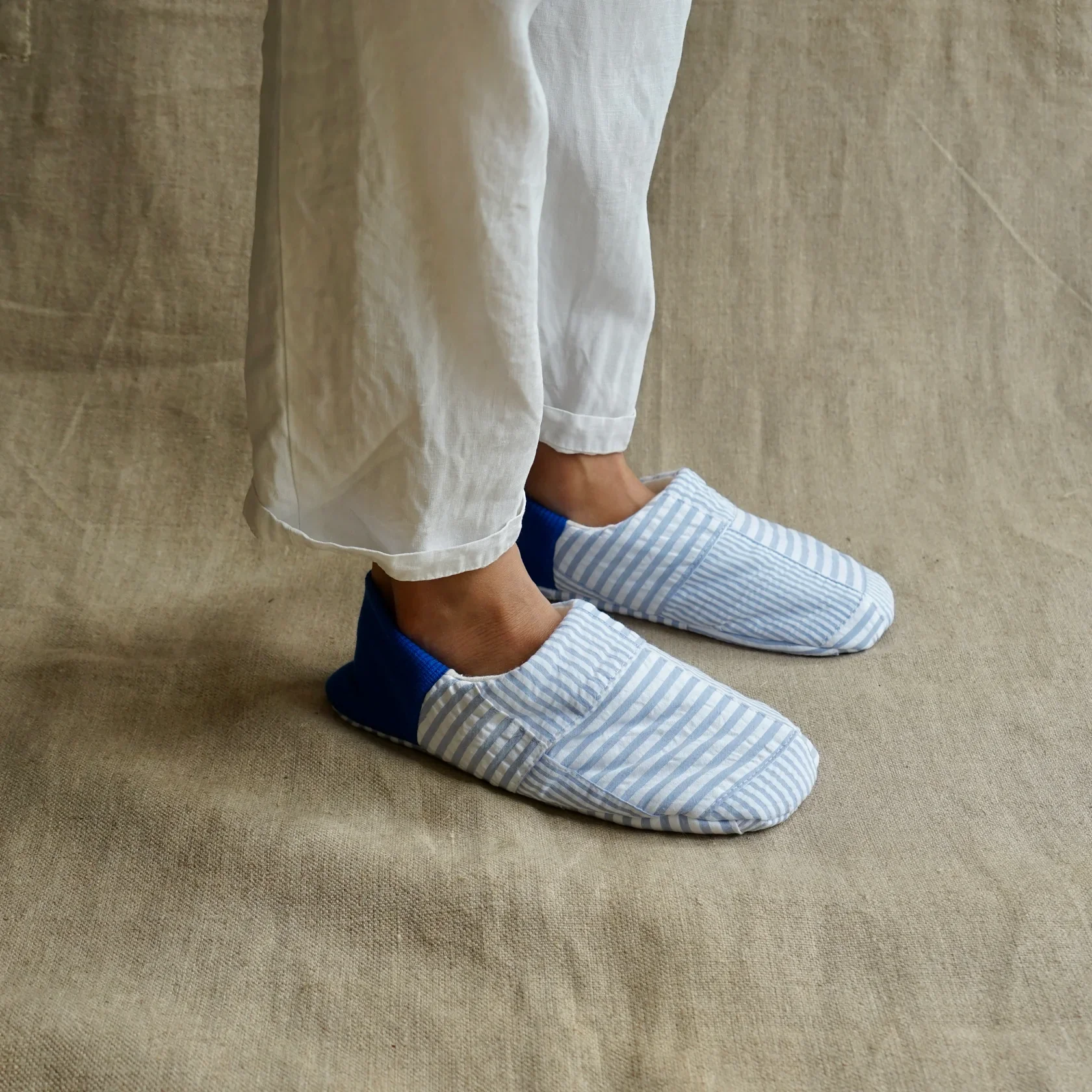 Merippa Soccer Patchwork Sky Blue x Knapsack Natural Japanese Slippers - Image 4