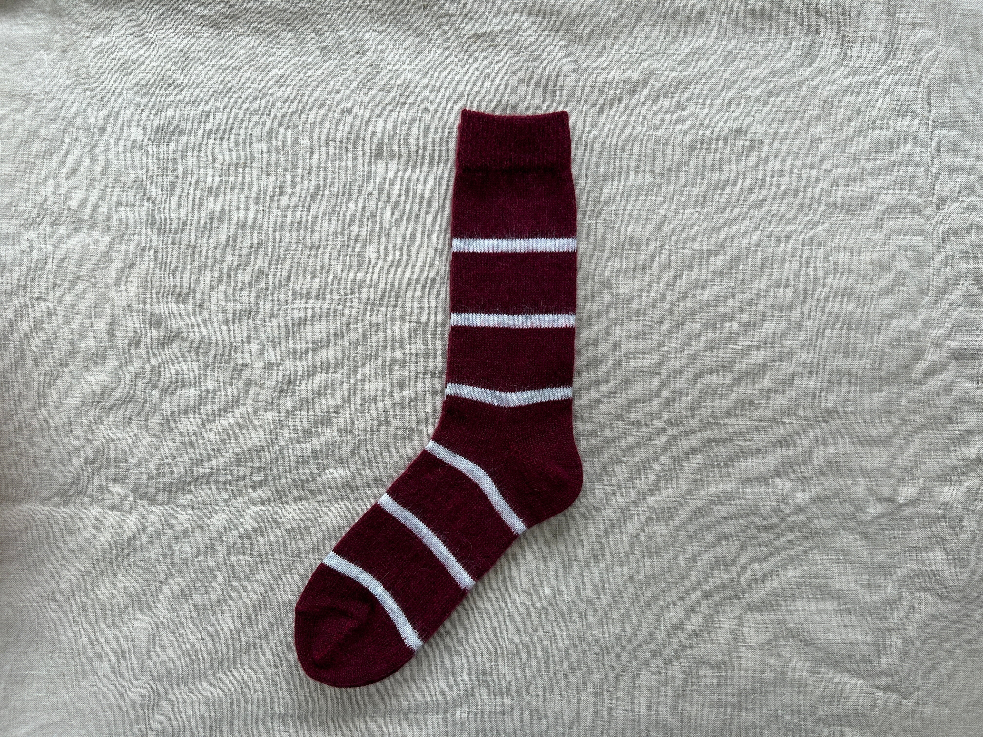 Mohair Wool Border Socks - Wine - Image 6