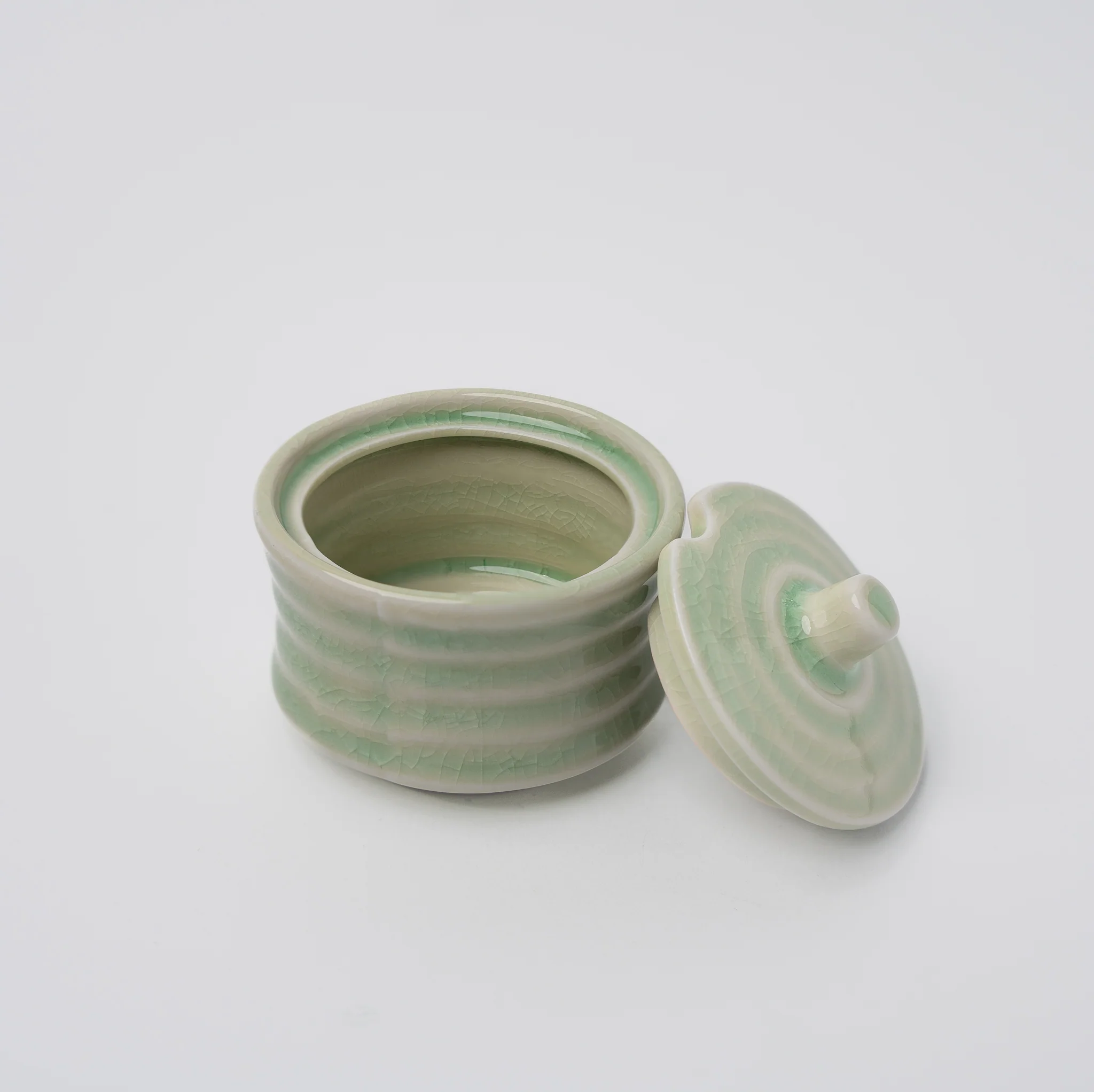 Sugar Pot Ribbed Celadon 116ml - Image 4