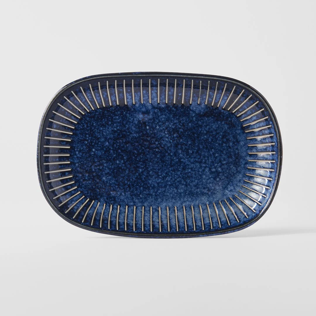 Ridged Indigo oval plate 19cm