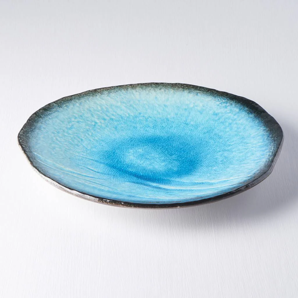Sky Blue uneven edged plate with bisque bottom 27cm