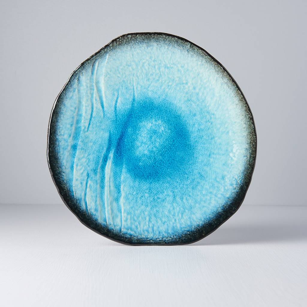 Sky Blue uneven edged plate with bisque bottom 27cm - Image 5