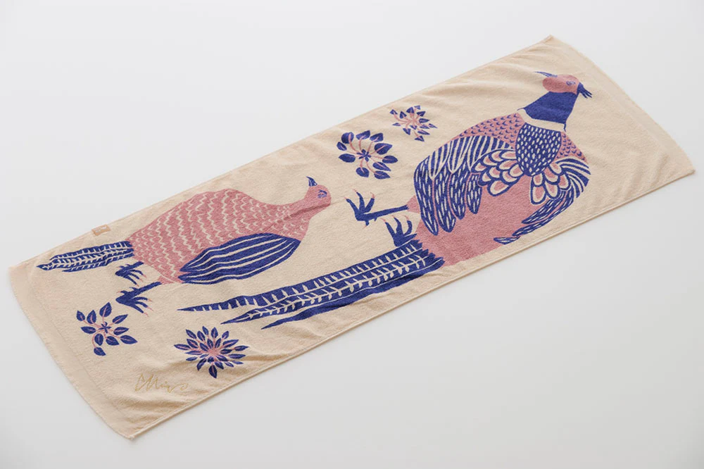 Towel Tenugui: Walking Pheasant Couple 90x34cm - Image 2