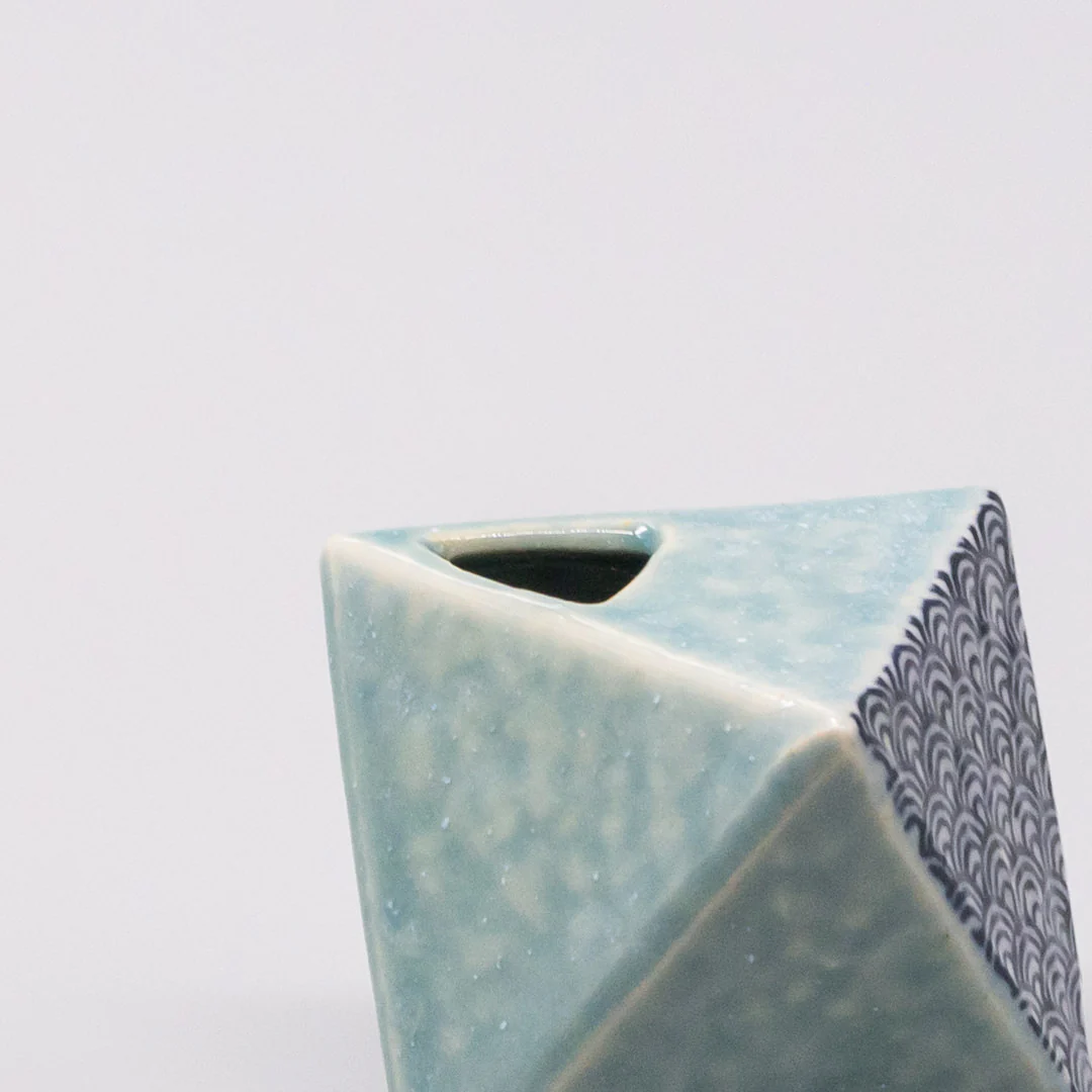 Triangular Turquoise Wave Vase - Image 3