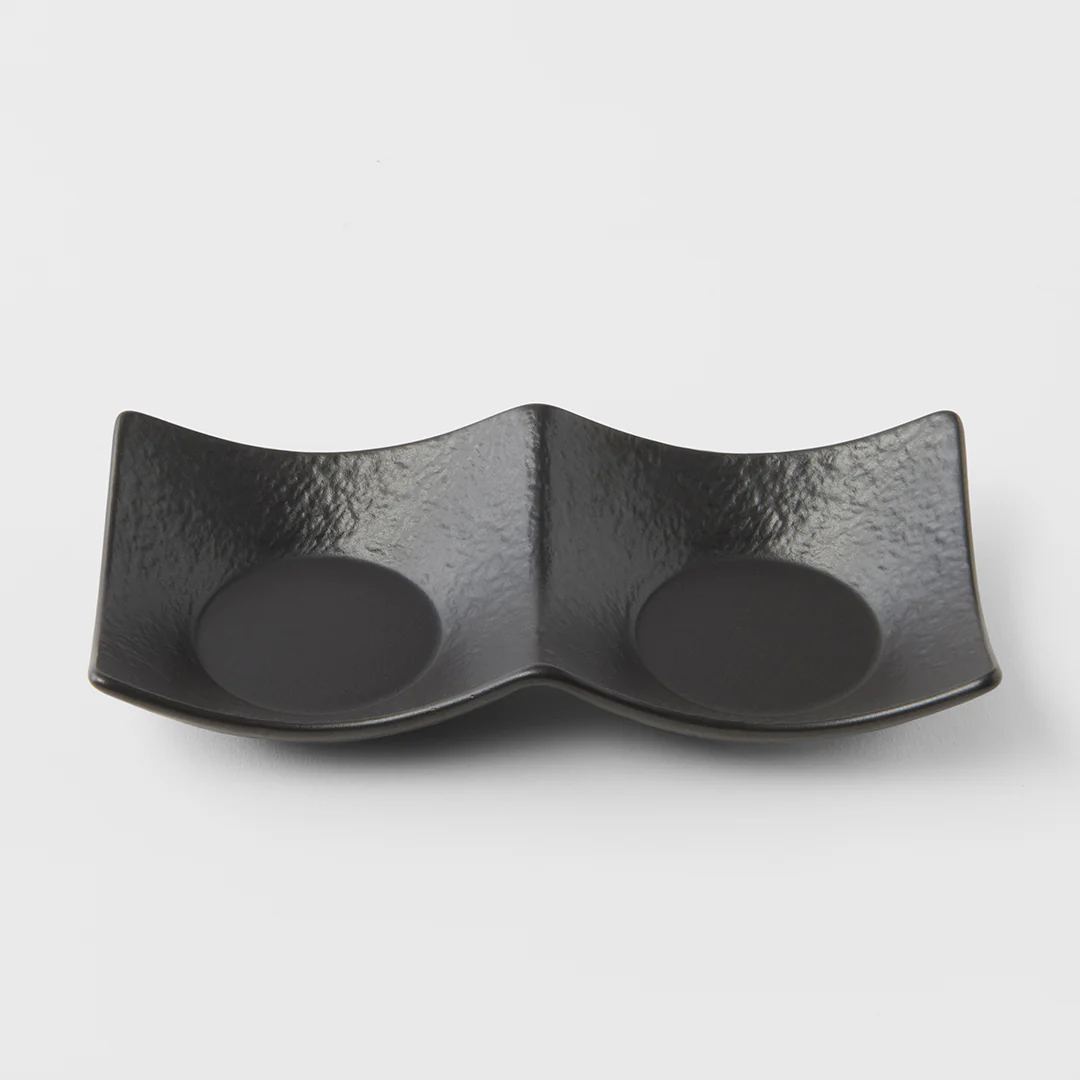 Two Section Sauce Dish Matt Black Glaze - Image 3